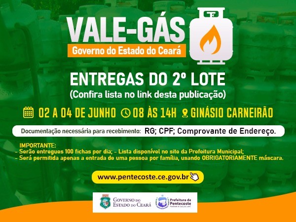 1° LOTE DO VALE GÁS DO GOVERNO ESTADUAL 2021